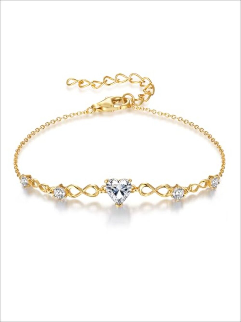 Infinity Heart Birthstone Charm Bracelet, 925 Sterling Silver Adjustable Link